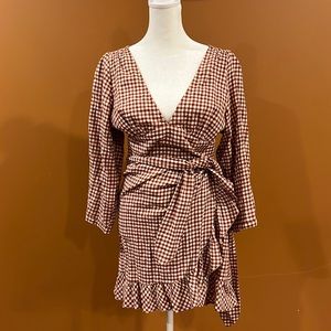 FREE PEOPLE ORANGE GINGHAM MINI DRESS SIZE 4
